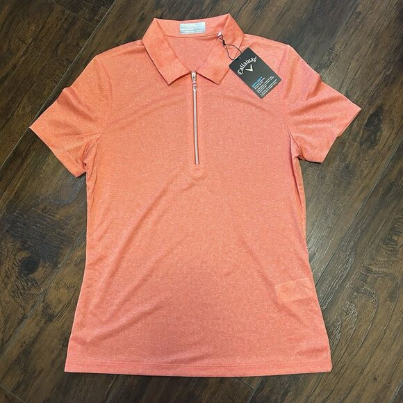NWT Women's Callaway 1/4 Zip Short Sleeve Golf Polo XS Opti-Dri Firelight Orange - Picture 1 of 6